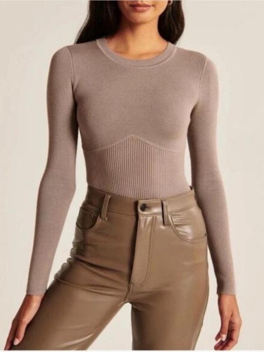 Abercrombie & Fitch Long Sleeve Bodysuit with  corset ribbed body Sz M